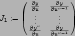 \begin{displaymath}
J_{1}:=\left(\matrix{{\partial
y\over\partial u}&{\partial
y...
...}\over\partial u}&{\partial
y\over\partial u^{\nu-1}}
}\right)
\end{displaymath}