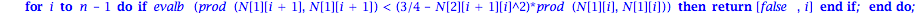 condition := proc (M) local i, n, N; n := nops(M); N := GramSchmidt(M); for i to n-1 do if evalb(prod(N[1][i+1], N[1][i+1]) < (3/4-N[2][i+1][i]^2)*prod(N[1][i], N[1][i])) then return [false, i] end if...