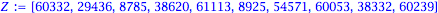 Z := [60332, 29436, 8785, 38620, 61113, 8925, 54571, 60053, 38332, 60239]