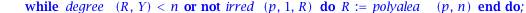 representant := proc (p, n) local R; R := polyalea(p, n); while degree(R, Y) < n or not irred(p, 1, R) do R := polyalea(p, n) end do; return R end proc