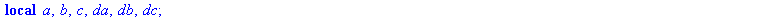 proc (x, y) local a, b, c, da, db, dc; da := array(1 .. 2); db := array(1 .. 2); dc := array(1 .. 2); da[1] := 1; da[2] := 1; a := `+`(x, y); db[1] := `+`(`*`(x, `*`(da[1])), a); db[2] := `*`(da[2], `...
