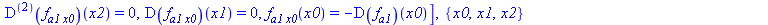 [((`@@`(D, 3))(f))(x) = 0, ((`@@`(D, 3))(f[x0]))(x) = 0, ((`@@`(D, 3))(f[a1]))(x) = 0, ((`@@`(D, 3))(f[`*`(a1, `*`(x0))]))(x) = 0], [((`@@`(D, 2))(f))(x2) = a2, (D(f))(x1) = a1, f(x0) = a0, ((`@@`(D, ...