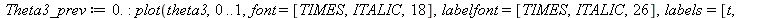 Theta3_prev := 0.; -1; plot(theta3, 0 .. 1, font = [TIMES, ITALIC, 18], labelfont = [TIMES, ITALIC, 26], labels = [t, theta]); 1