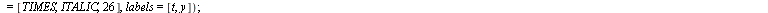 plot(X3, t = 0 .. 2, font = [TIMES, ITALIC, 18], labelfont = [TIMES, ITALIC, 26], labels = [t, x]); 1; plot(Y3, t = 0 .. 2, font = [TIMES, ITALIC, 18], labelfont = [TIMES, ITALIC, 26], labels = [t, y]...