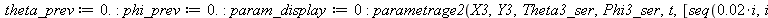 theta_prev := 0.; -1; phi_prev := 0.; -1; param_display := 0; -1; parametrage2(X3, Y3, Theta3_ser, Phi3_ser, t, [seq(`+`(`*`(0.2e-1, `*`(i))), i = 0 .. 50)], .2, -15, 15, -15, 15, 500); 1; param_displ...