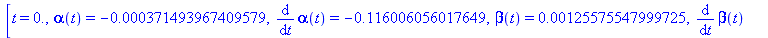 [t = 0., alpha(t) = HFloat(-3.714939674095793e-4), diff(alpha(t), t) = HFloat(-0.11600605601764907), beta(t) = HFloat(0.0012557554799972513), diff(beta(t), t) = HFloat(0.3921343169949242)]