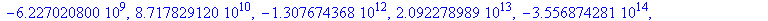 [-1., 2., -6., 24., -120., 720., -5040., 40320., -362880., 3628800., -39916800., 479001600., -6227020800., 0.8717829120e11, -0.1307674368e13, 0.2092278989e14, -0.3556874281e15, 0.6402373706e16, -0.121...
