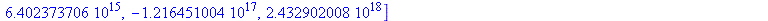 [-1., 2., -6., 24., -120., 720., -5040., 40320., -362880., 3628800., -39916800., 479001600., -6227020800., 0.8717829120e11, -0.1307674368e13, 0.2092278989e14, -0.3556874281e15, 0.6402373706e16, -0.121...