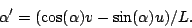 \begin{displaymath}
\alpha' = (\cos(\alpha)v -\sin(\alpha)u)/L.
\end{displaymath}
